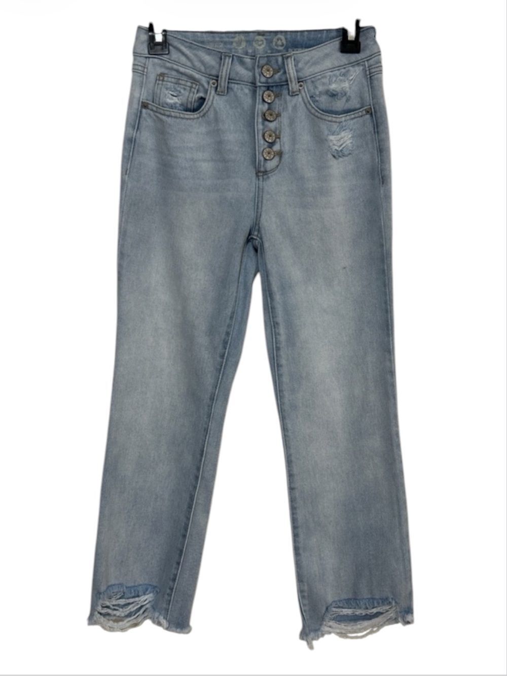 Rewash High Rise Exposed Button Fly Distressed Raw Hem Light Wash Jeans Size 1/2